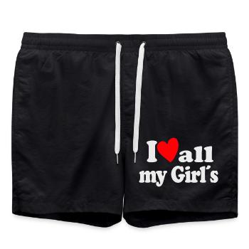 I Love all my Girls - Badeshorts - Schwarz - Vorne - AI Model Male 185 light (185cm)