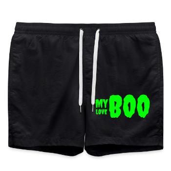 Bold Green 'My Love' Birthday Text Design - Swim Trunks - black - Front - AI Model Male 185 light (185cm)