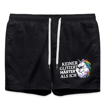Härter als ich – Einhorn Kraftdesign - Badeshorts - Schwarz - Vorne - AI Model Male 185 light (185cm)