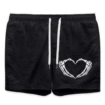Skeleton Hands Heart — Spooky Halloween Skeleton  - Swim Trunks - black - Front - AI Model Male 185 light (185cm)