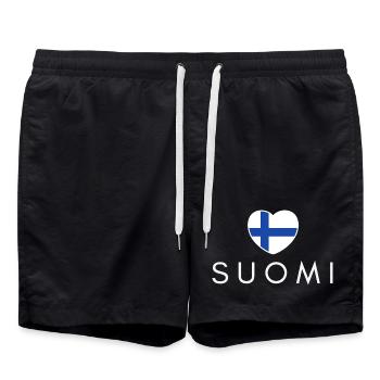 Heart with Finland flag, I love Finland - Swim Trunks - black - Front - AI Model Male 185 light (185cm)