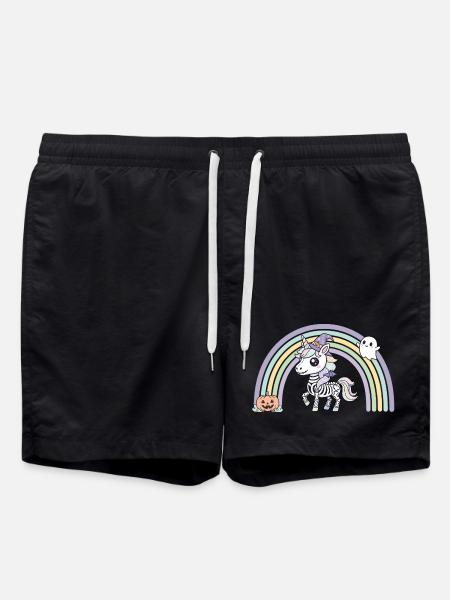 BOHO Skelett‑Einhorn mit Regenbogen – Halloween - Badeshorts - Schwarz