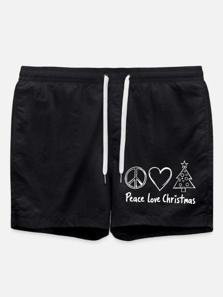 Peace Love Christmas Doodle - Swim Trunks - black