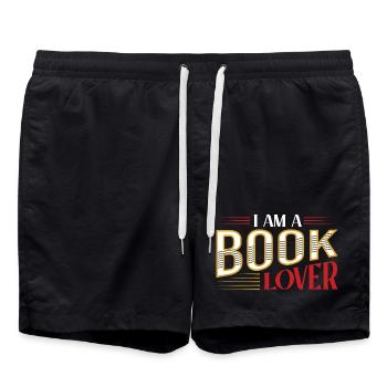 I'm a book lover retro typography - Swim Trunks - black - Front - AI Model Male 185 light (185cm)