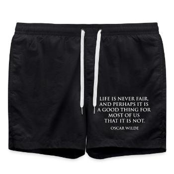 Oscar Wilde qutoe - Life Is Never Fair Quote Art - Swim Trunks - black - Front - AI Model Male 185 light (185cm)