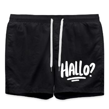 Hallo? - weiß - Badeshorts - Schwarz - Vorne - AI Model Male 185 light (185cm)