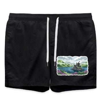Scottish Highlands Eilean Donan Castle Loch Art - Swim Trunks - black - Front - AI Model Male 185 light (185cm)