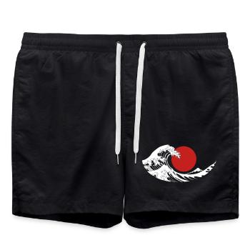 Große Welle Rote Sonne Japanische Ästhetik - Badeshorts - Schwarz - Vorne - AI Model Male 185 light (185cm)