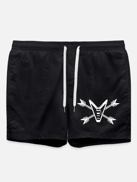 Guitar Skull and Crossbones - Swim Trunks - black