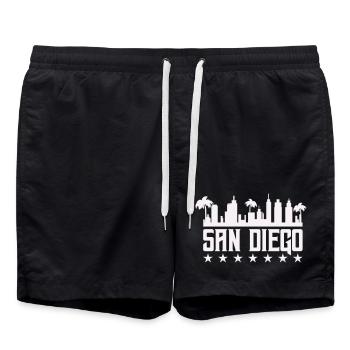 San Diego Skyline Palm Vista - Swim Trunks - black - Front - AI Model Male 185 light (185cm)
