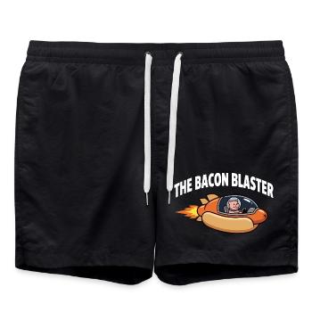Bacon Blaster Lustiges Space Pig Raketendesign - Badeshorts - Schwarz - Vorne - AI Model Male 185 light (185cm)