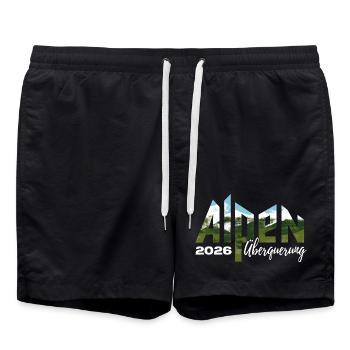 Alpen Überquerung 2026 - Wandern - Badeshorts - Schwarz - Vorne - AI Model Male 185 light (185cm)