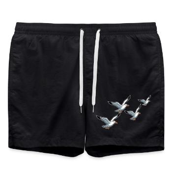 Möwen Schwarm Meer Sonne Strandurlaub - Badeshorts - Schwarz - Vorne - AI Model Male 185 light (185cm)