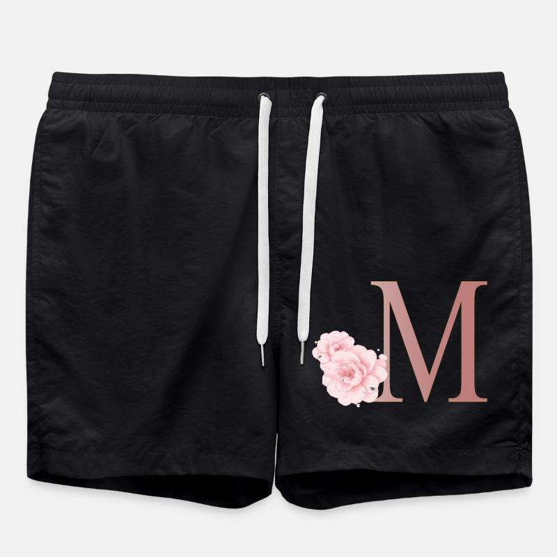 Buchstabe M mit Blumen - Badeshorts - Schwarz