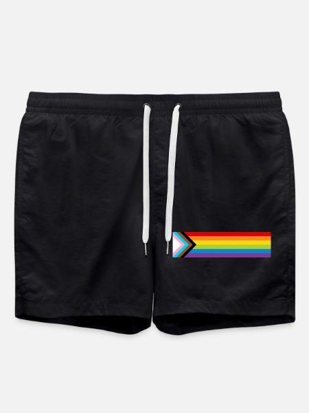 LGBTQ+ Pride Flag New Rainbow Progress Flag - Swim Trunks - black
