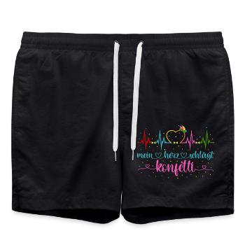 Fasching Herzschlag EKG Mein Herz schlägt Konfetti - Badeshorts - Schwarz - Vorne - AI Model Male 185 light (185cm)