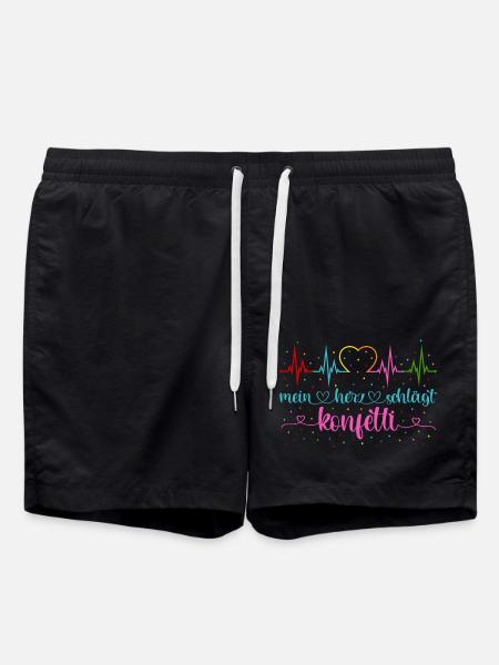 Fasching Herzschlag EKG Mein Herz schlägt Konfetti - Badeshorts - Schwarz