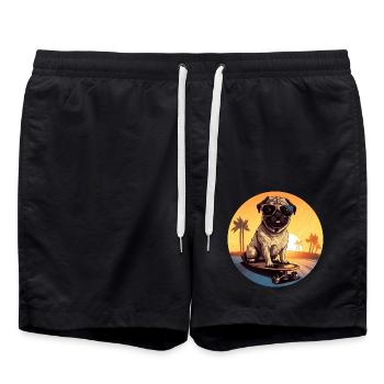 Skateboard Sunset Pug: Soirée fraîche - Short de bain - noir - Devant - AI Model Male 185 light (185cm)