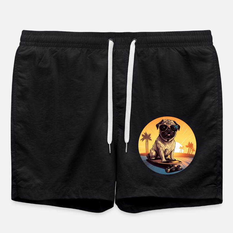 Skateboarding Sunset Pug: Cool Evening - Swim Trunks - black