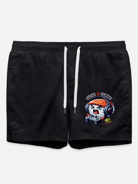 Sushi playing video games - Swim Trunks - black