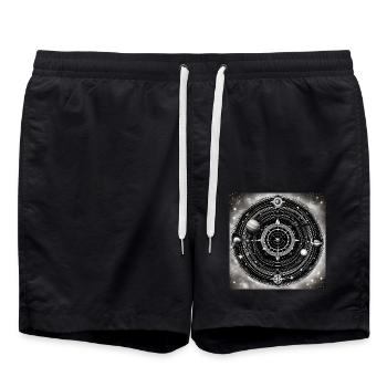 Black and White Universe of Darts - Swim Trunks - black - Front - AI Model Male 185 light (185cm)