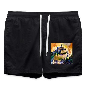 Mont Saint Michel - Aquarell - Badeshorts - Schwarz - Vorne - AI Model Male 185 light (185cm)