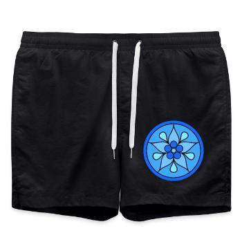 Tribal Floral Rosette in Shades of Blue - Swim Trunks - black - Front - AI Model Male 185 light (185cm)