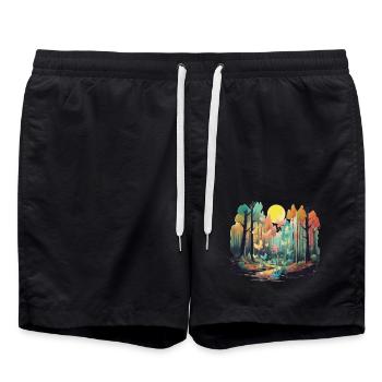 Wald Natur Bäume Baum Sonne Herbst - Badeshorts - Schwarz - Vorne - AI Model Male 185 light (185cm)