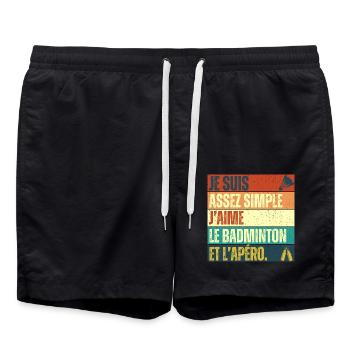 J' aime le badminton et l' apéro cadeau vintage - Short de bain - noir - Devant - AI Model Male 185 light (185cm)