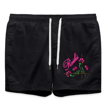 Reiki Scripture with Flower 9 Pink - Swim Trunks - black - Front - AI Model Male 185 light (185cm)