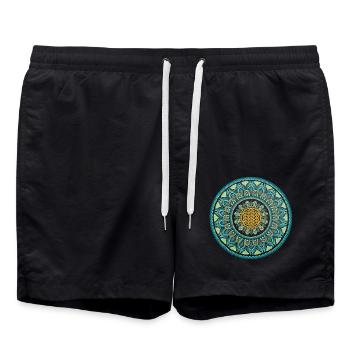 Fleur de Vie | Géométrie sacrée | Bleu et Or - Short de bain - noir - Devant - AI Model Male 185 light (185cm)