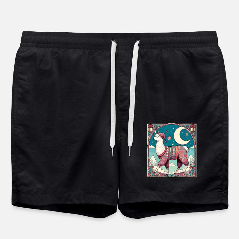 Lama Pyjama Geschenk - Badeshorts - Schwarz
