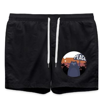 Schwarze Katze für Frieden - Badeshorts - Schwarz - Vorne - AI Model Male 185 light (185cm)