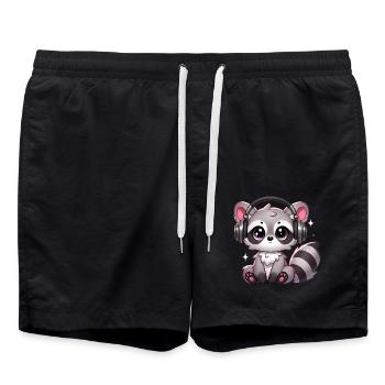 Mignon raton laveur avec casque dessin animé - Short de bain - noir - Devant - AI Model Male 185 light (185cm)