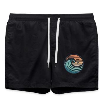 Vintage Ocean Wave Sonnenuntergang Abzeichen - Badeshorts - Schwarz - Vorne - AI Model Male 185 light (185cm)