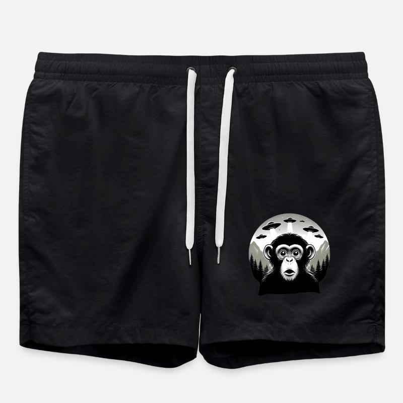 Monkey with UFO - Swim Trunks - black