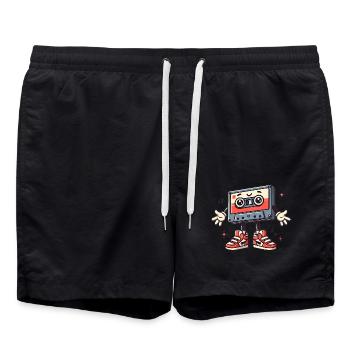 Retro Cassette Character Cartoon - Swim Trunks - black - Front - AI Model Male 185 light (185cm)