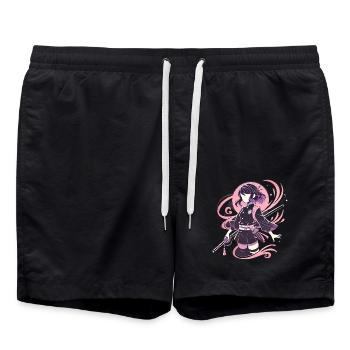 Anime Kriegerin Mädchen mit Schwert - Badeshorts - Schwarz - Vorne - AI Model Male 185 light (185cm)
