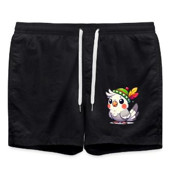 Cartoon Nymphensittich mit Alpenhut - Badeshorts - Schwarz - Vorne - AI Model Male 185 light (185cm)