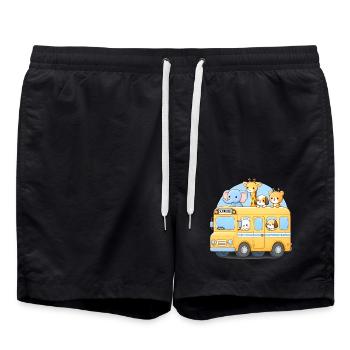 Niedliches Tier Schule Bus Illustration - Badeshorts - Schwarz - Vorne - AI Model Male 185 light (185cm)