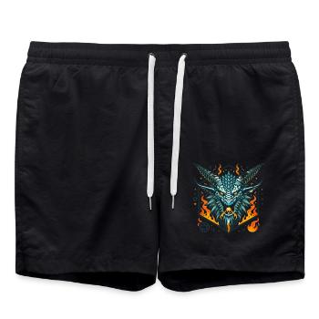 Fierce Flaming Dragon Head Badge - Swim Trunks - black - Front - AI Model Male 185 light (185cm)