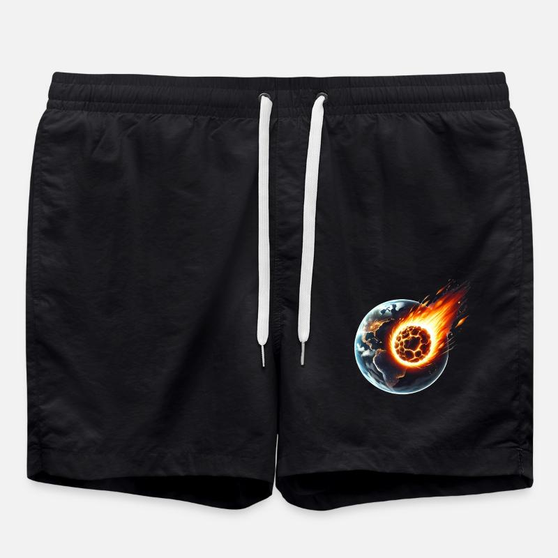 Fiery Asteroid Impact on Earth - Swim Trunks - black