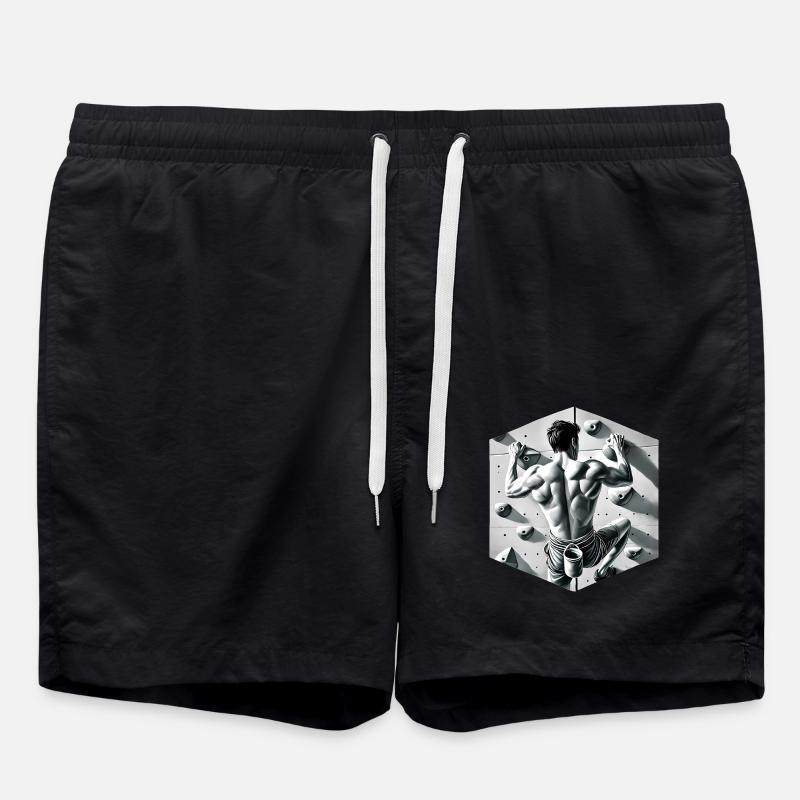 Grayscale Rock Climber Illustration - Swim Trunks - black