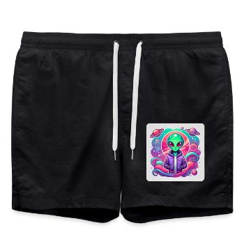 Kosmischer außerirdischer Reisender Illustration - Badeshorts - Schwarz - Vorne - AI Model Male 185 light (185cm)