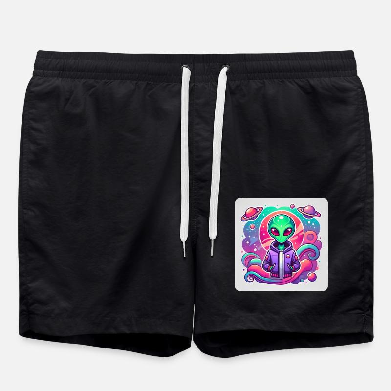 Cosmic Alien Traveler Illustration - Swim Trunks - black