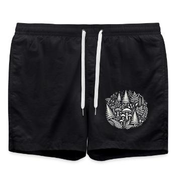 Intricate Forest Nature Illustration - Swim Trunks - black - Front - AI Model Male 185 light (185cm)