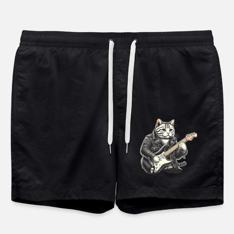 Cat Playing Guitar - Swim Trunks - black