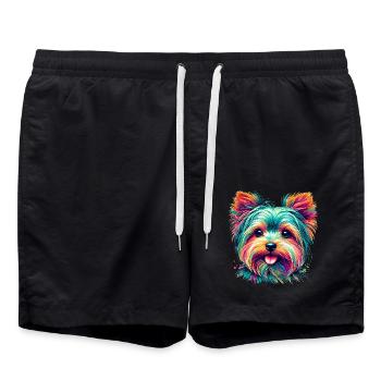 Colorful Yorkshire Terrier Portrait - Swim Trunks - black - Front - AI Model Male 185 light (185cm)