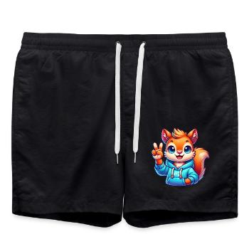 Peaceful Cartoon Squirrel in Hoodie - Swim Trunks - black - Front - AI Model Male 185 light (185cm)
