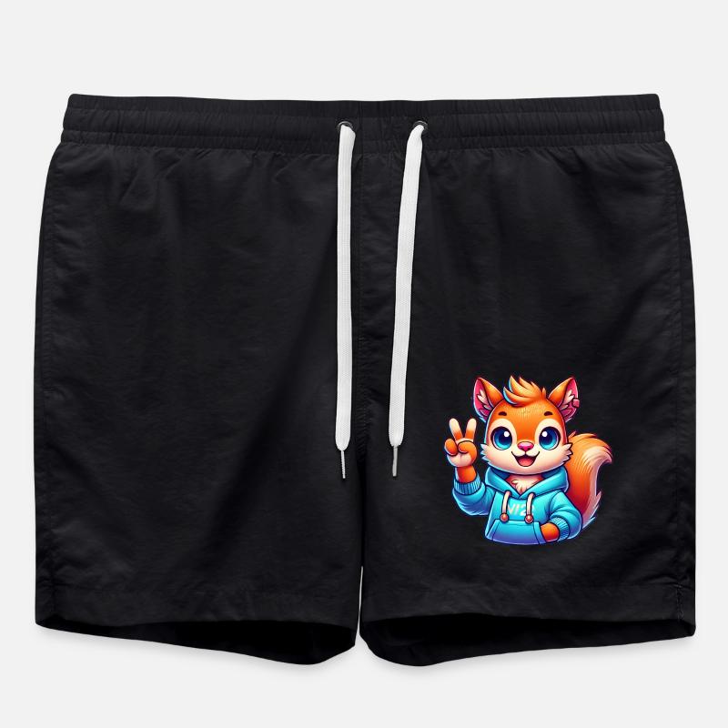 Friedliches Cartoon-Eichhörnchen im Kapuzenpullover - Badeshorts - Schwarz